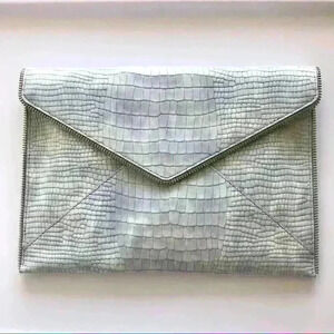 Rebecca Minkoff Leo Snakeskin Embossed Leather Clutch Light Periwinkle